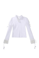Blue [Cloud Dreamland] Cut-Out Embroidered Bow Lace Asymmetric Sweet Elegant Lolita Jsk Dress Set - Top(Only) - 9