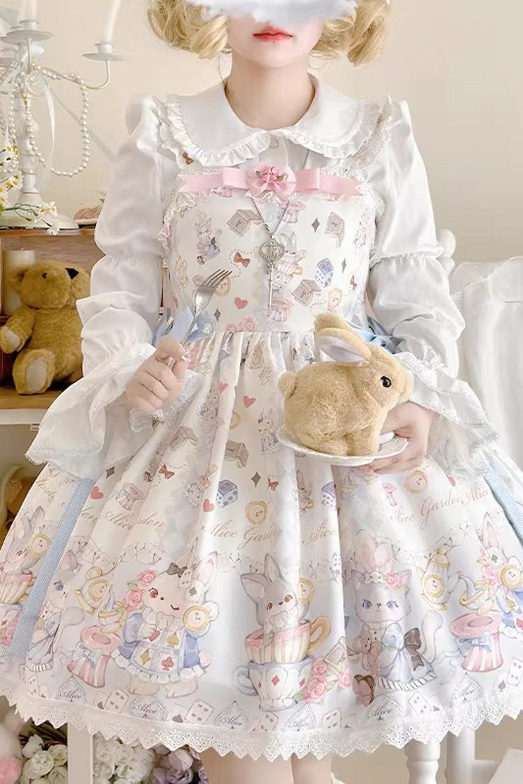 アイボリー ノースリーブ プリント フリル リボン プリンセス ロリータ ストラップ ワンピースセット 商品画像