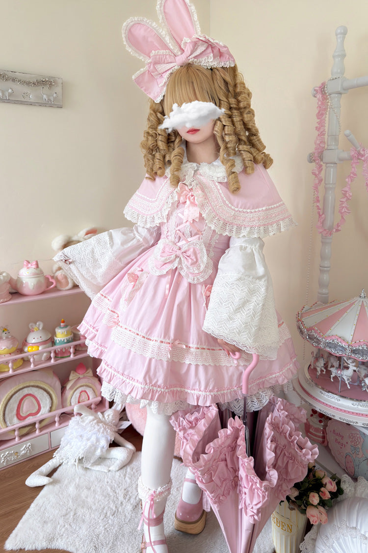 Pink [Bobo Bunny Doll] Ruffled Bow Lace-Up Sweet Lolita Jsk Dress - Product - 3