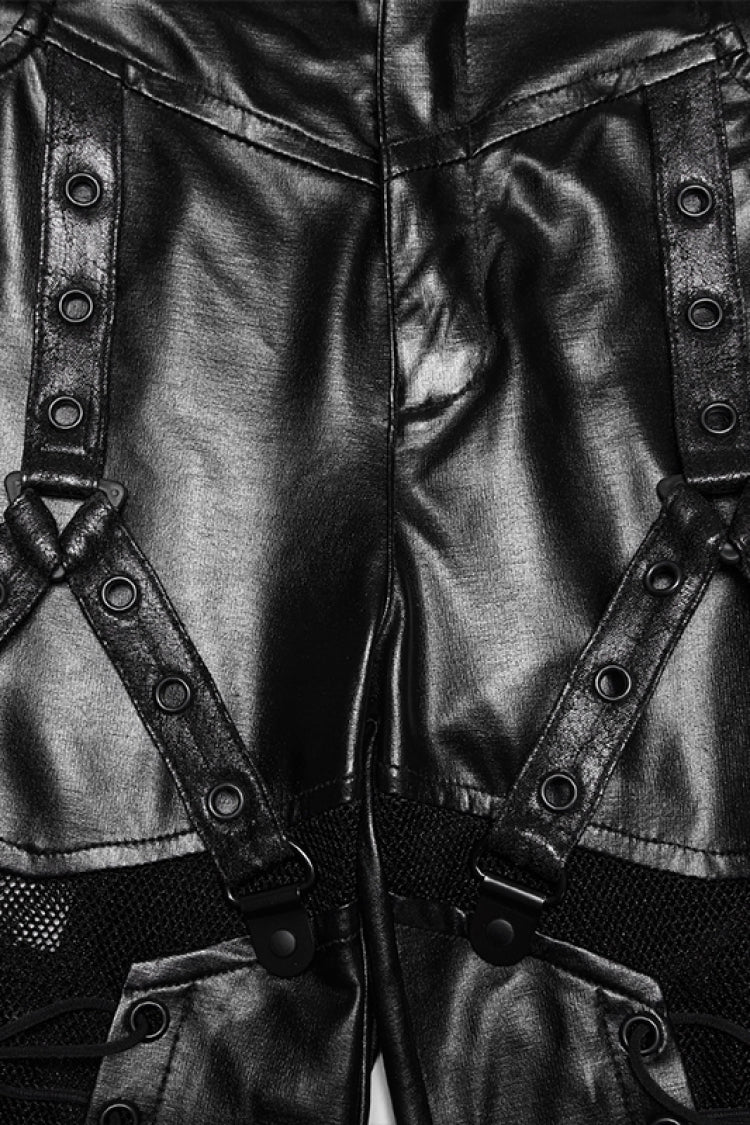 Black Cut-Out Spliced Eyelet Mesh Women's Punk Leggings - Product - 6