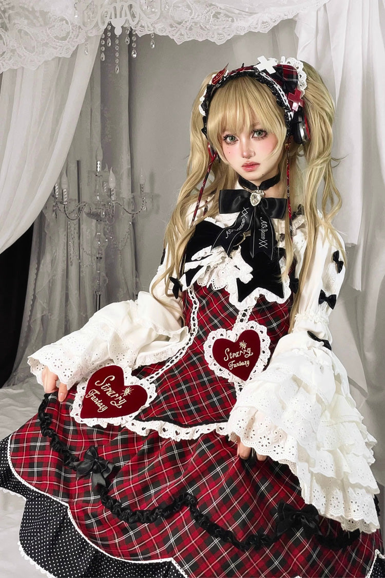 Red [Shibuya Sweetheart] Sleeveless Plaid Print Ruffle Bowknot Sweet Lolita Jsk Dress (Plus Size Support) - Product - 3
