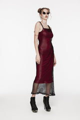 Red Off Shoulder Spliced Slim Mesh Strappy Eyelet Women's Gothic Jsk Dress - Product - 10