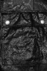 Black Stand Collar Print Asymmetric Metal Chain Zip Mens Steampunk Coat - Product - 7