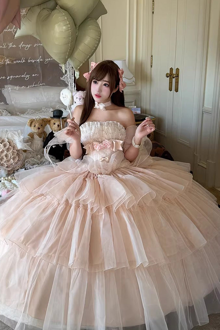 Pink [Mousse Love Song] Sleeveless Multi-Layered Ruffled Hanayome Bow Sweet Lolita Dress - Product - 7