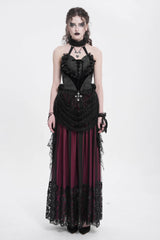 Black Halterneck Sleeveless Embroidery Stitching Rose Heart Lace Women's Gothic Blouse - Product - 6