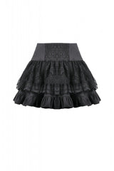 Black High Waisted Multi-Layered Ruffled Lace Patchwork Pocket Women's Punk Mini Skirt - Product - 15