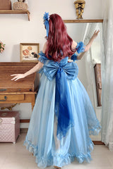 Blue [Mermaid Princess] Ruffle Hanayome Bowknot Sweet Elegant Lolita Jsk Dress Set - Product - 3