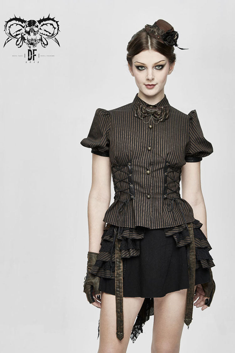 Brown Adjustable Crackled Metal Women's Gothic Decorative Bow Tie - Product - 6