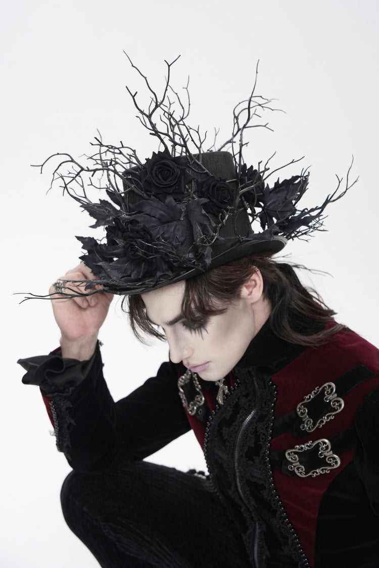 Black Men's Gothic Rose Leaf Branch Hat - Product - 8