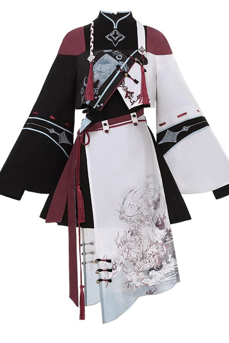 Multi-Color [Walking With The Demon] Print Asymmetric Gothic Chinese Style Ouji Lolita Skirt - Product - 4