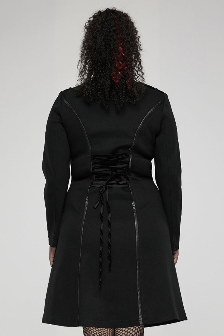 Black Elasticity Knitted Stitching Glued Fabric Slim And Handsome Pocket Decoration Metal Zipper Women's Plus Size Punk Dress - Product - 3