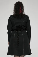 Black Elasticity Knitted Stitching Glued Fabric Slim And Handsome Pocket Decoration Metal Zipper Women's Plus Size Punk Dress - Product - 3