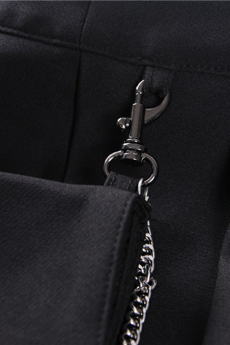 Black Zippered Pleated Women's Punk Casual Mini Skirt with Side Bag - Product - 18