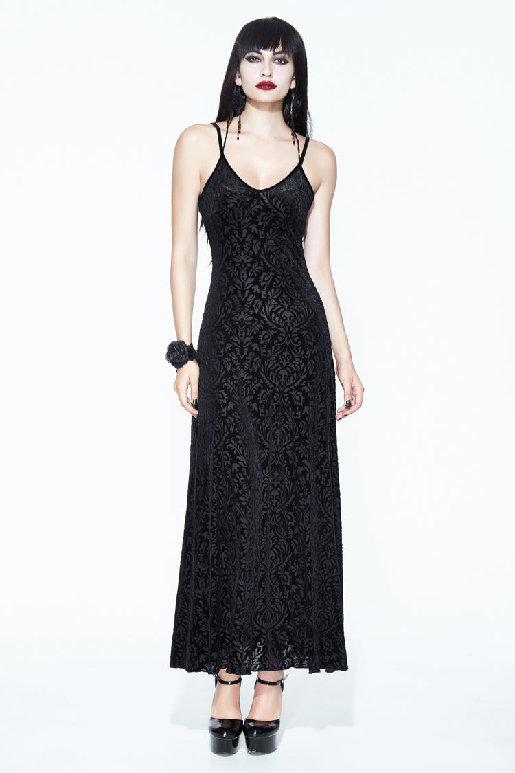 Black Lace Shawl Dark Pattern Velvet Women's Gothic Slip Dress - Product - 5