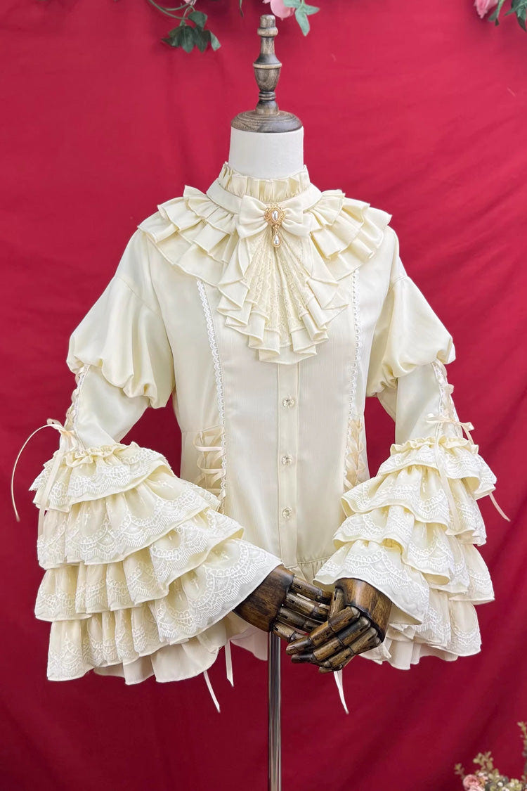 [The Angel of Good and Evil] Long Trumpet Sleeves Multi-Layered Ruffled Lace Classic Elegant Lolita Blouse 4 Colors - Product - 8