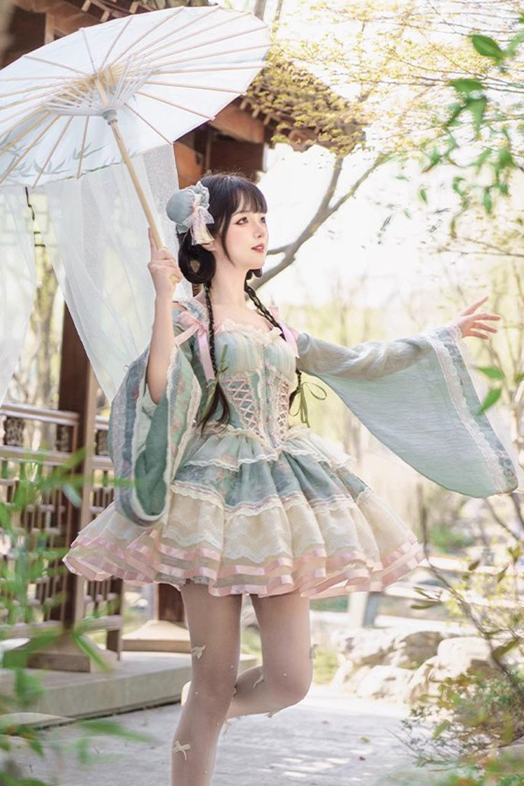 Green Waltz Multi-layer Print Ruffle Bowknot Sweet Chinese Style Elegant Lolita Jsk Dress - Product - 6