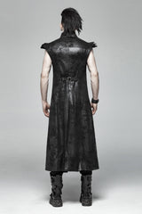 Black Angel's Wings Faux Leather Stand Collar Sleeveless Men's Gothic Vintage Maxi Vest - Product - 3