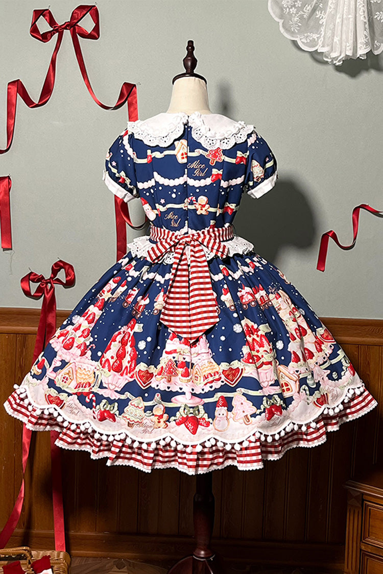 Mint Strawberry Dessert Doll Collar Short Sleeves Print Ruffle Bowknot Sweet Lolita Dress 4 Colors - Product - 24