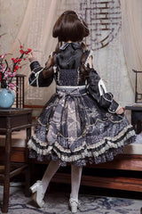 Black [Yuelong Poetry] Print Ruffle Lace Sweet Chinese Style Lolita Jsk Dress - Product - 4