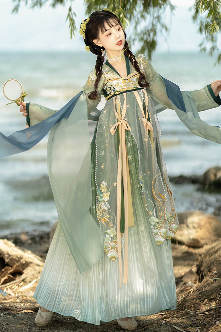 Multi-Color Chinese Style Embroidery High Waisted Hanfu Dress Full Set - Product - 3