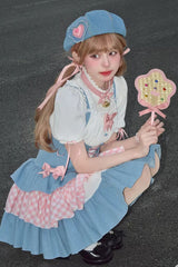 Blue/Pink [Rock Ballet] Printed Triple-Layered Ruffled Bow Lace-Up Sweet Lolita Jsk Dress - Product - 7