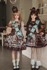 Brown [Teddy Bear Chocolate] Sleeveless Print Ruffle Bowknot Sweet Lolita Jsk Dress - Product - 4