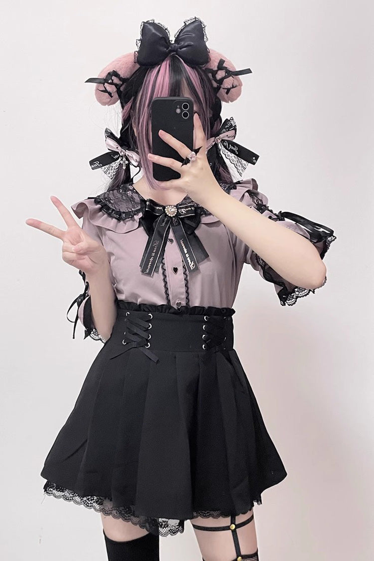 Jirai Kei Bowknot Lace Slim Sweet Lolita Blouse 3 Colors - Pink - 1