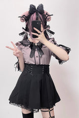 Jirai Kei Bowknot Lace Slim Sweet Lolita Blouse 3 Colors - Pink - 1