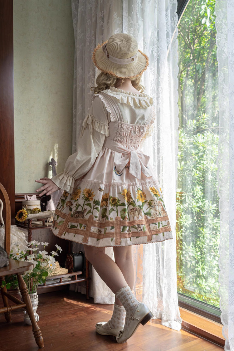 Cat and Sunflower Print Bowknot Sweet Lolita Jsk Dress 2 Colors - Product - 16
