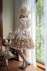 Cat and Sunflower Print Bowknot Sweet Lolita Jsk Dress 2 Colors - Product - 16