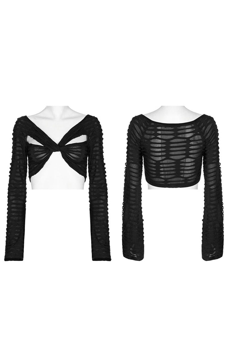Black Long Sleeve Creative Twist Stretch Sexy Women's Gothic T-Shirt - Product - 7