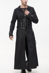 Black Punk Stripe Mechanism Material Adjustable Stitching Fake Girdle Design Slim Fit Men's Coat - Black - 1