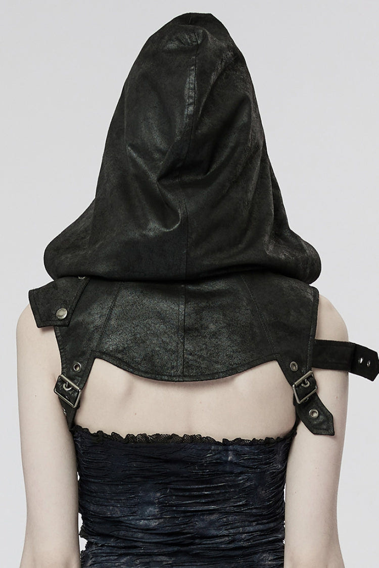 Black Ghost Head Pendant Metal Rivets Hooded Women's Steampunk Cape - Product - 3