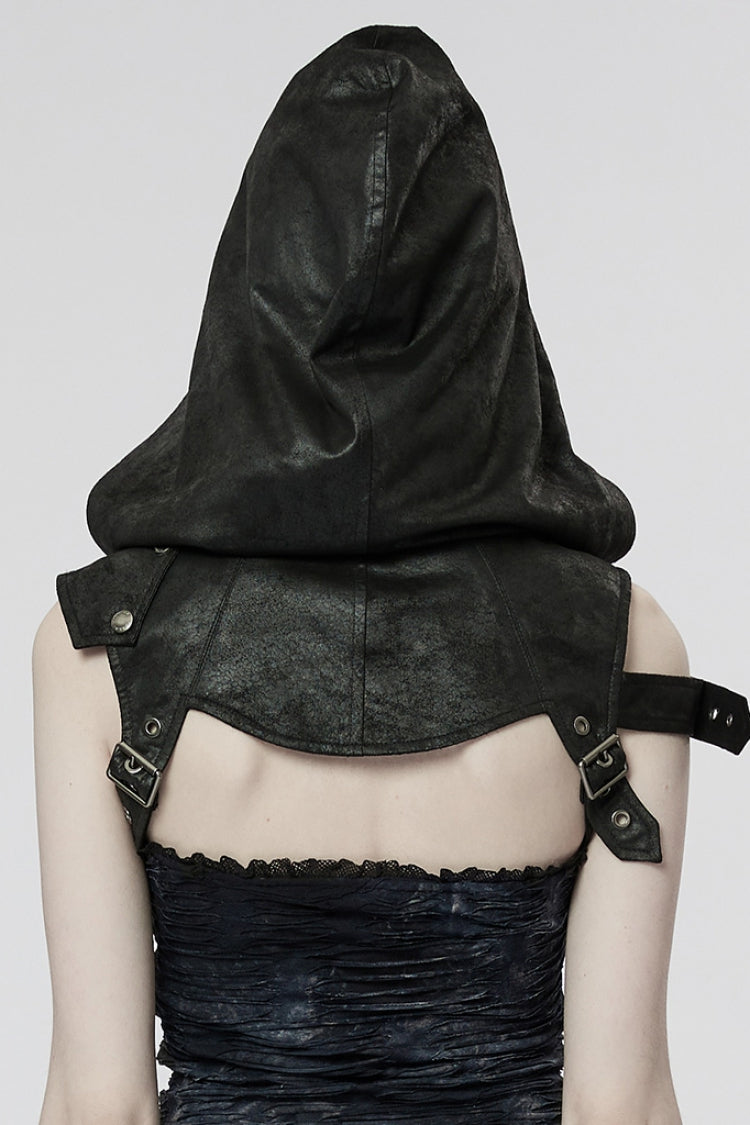 Black Ghost Head Pendant Metal Rivets Hooded Women's Steampunk Cape - Product - 3