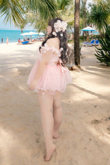 Pink Sleeveless Bow Lace Sweet Lolita Two-piece Swimsuit - Product - 14