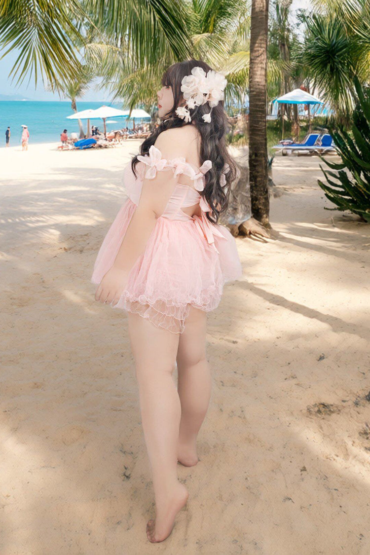 Pink Sleeveless Bow Lace Sweet Lolita Two-piece Swimsuit - Product - 14