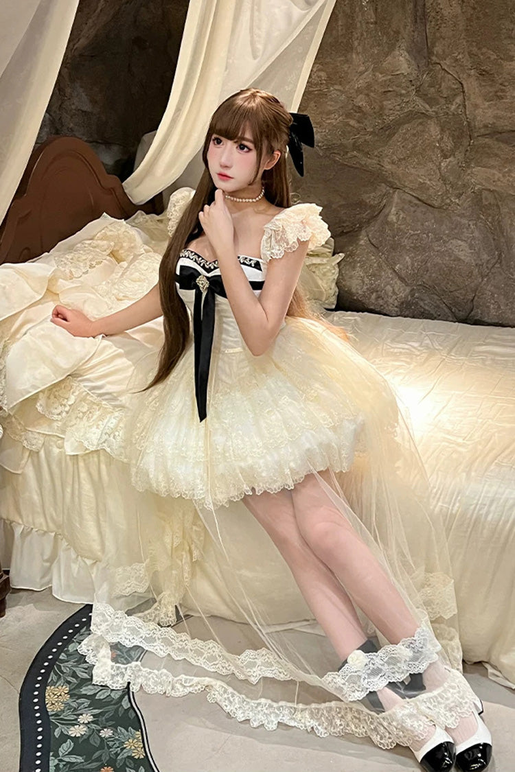 Ivory [Hepburn Heart] Square Collar Sleeveless Multi-Layered Cut-Out Bow Lace Sweet Lolita Jsk Dress - Product - 10