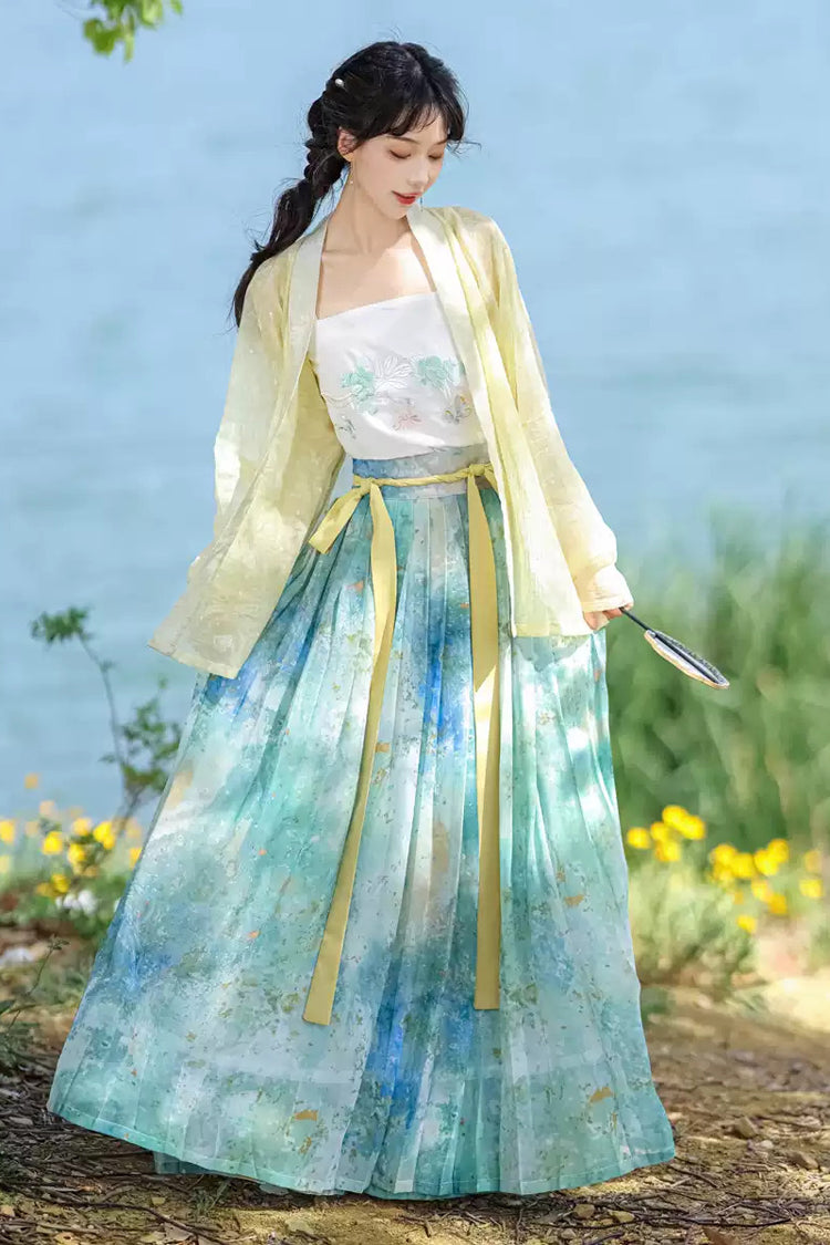 Multi-Color Long Sleeves High Waisted Print Embroidery Women's Sweet Chinese Style Hanfu Dress Full Set - Product - 3