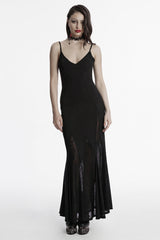 Black Sleeveless Plunging Sipder Stitching Mesh Women's Gothic Party Dress - Black - 1