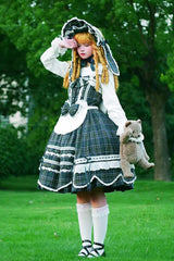 Green [Gingham Petal Bunny] Printed Ruffled Bow Sweet Lolita Jsk Dress - Product - 8