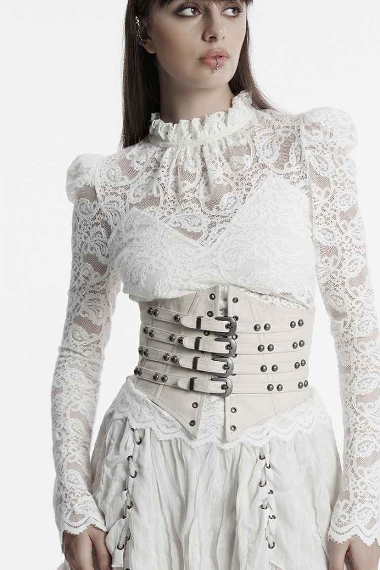 White Multi-buckle Strap Underbust Women's Punk Corset - Product - 2