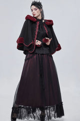 Black Gothic Petal-Shaped Double-Faced Contrast Women's Wool Hooded Shawl - Product - 11