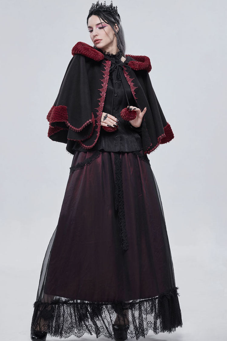 Black Gothic Petal-Shaped Double-Faced Contrast Women's Wool Hooded Shawl - Product - 11