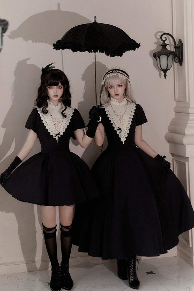 Black [Letters and Poems·Nocturne] Nun Long Sleeves Ruffle Gothic Lolita Long Dress - Product - 17