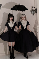 Black [Letters and Poems·Nocturne] Nun Long Sleeves Ruffle Gothic Lolita Long Dress - Product - 17