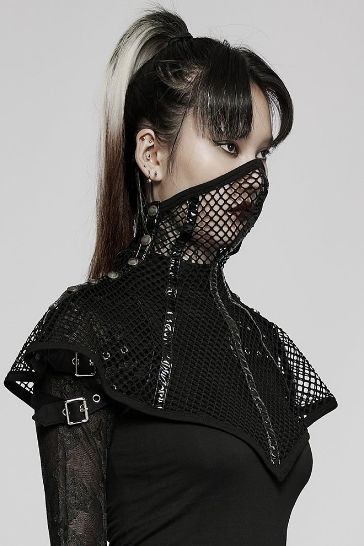 Black Leather Stitching Ripped Women's Gothic Mask - Product - 2
