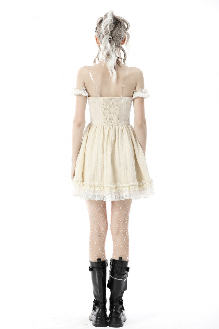 Apricot Short Sleeves Multi-Layered Ruffled Lace Women's Steampunk Slip Graduation Dress - Product - 4