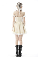Apricot Short Sleeves Multi-Layered Ruffled Lace Women's Steampunk Slip Graduation Dress - Product - 4