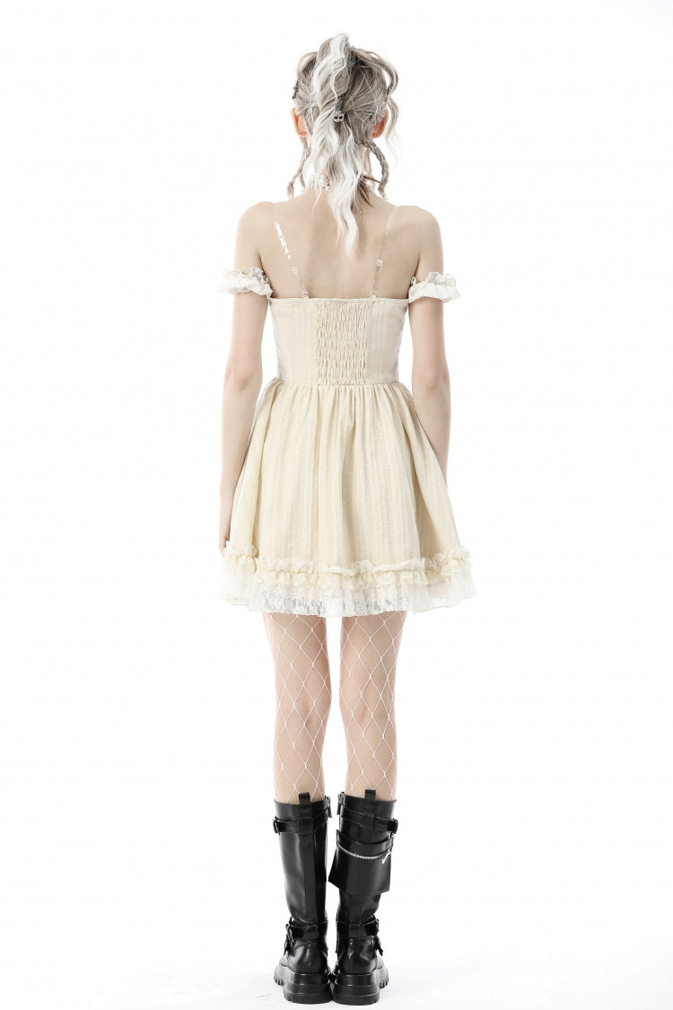 Apricot Short Sleeves Multi-Layered Ruffled Lace Women's Steampunk Slip Graduation Dress - Product - 4