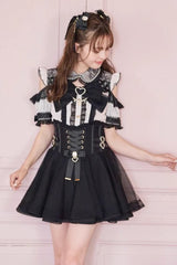 Japanese High Waisted Ruffle Mesh Belt Buckles Jirai Kei Skirt 3 Colors - Black - 3